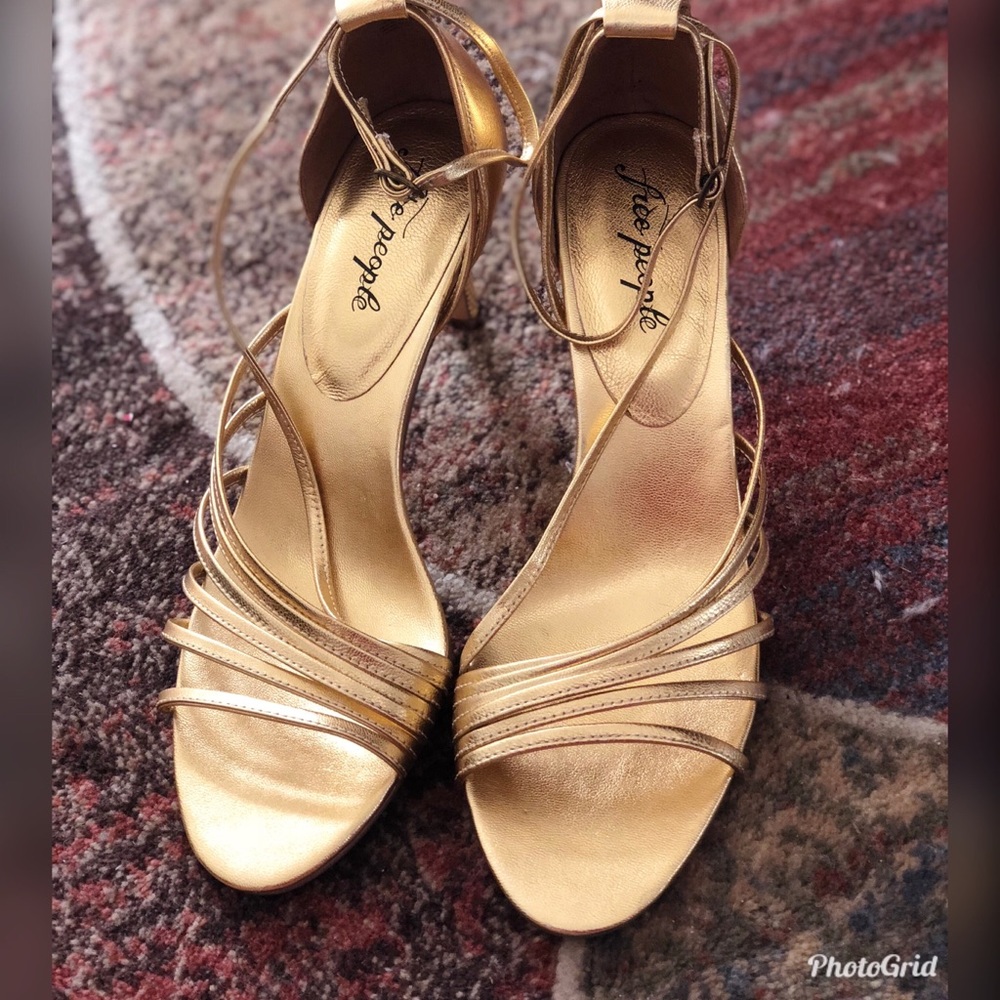 Free People gold strapped heels